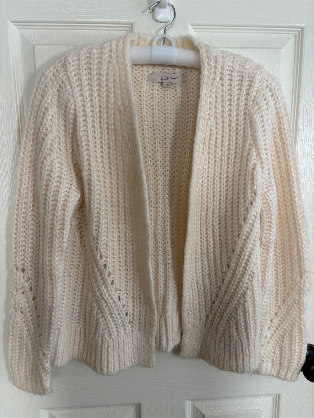 LOFT Cream Open-Front Chunky Knit Cardigan